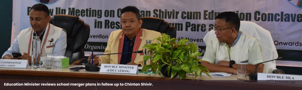 Education Minister reviews school merger plans in follow up to Chintan Shivir.