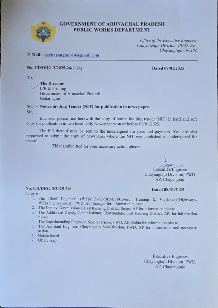 NOTICE INVITING TENDER (NIT) FOR PUBLICATION IN NEWS PAPER.